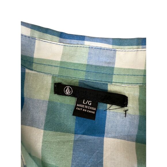 Volcom Men's Blue Green Plaid Casual Cotton Workwear Button Down Shirt L - Picture 6 of 12
